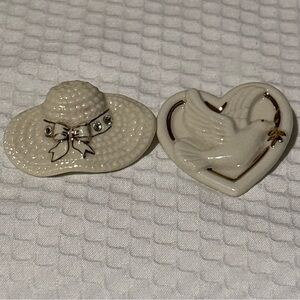 Lenox Fine China Pin Brooches Set Of 2 Hat And Dove Of Peace